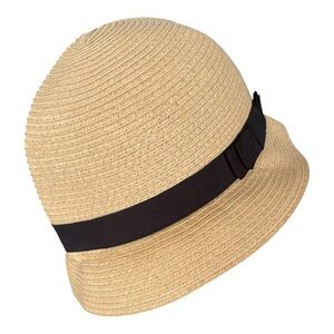 Tan Cloche Hat with Black Band